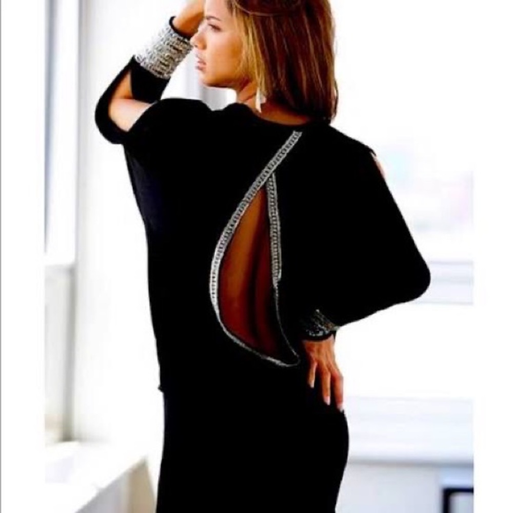 MODA International Black Jeweled Dress with Open Back